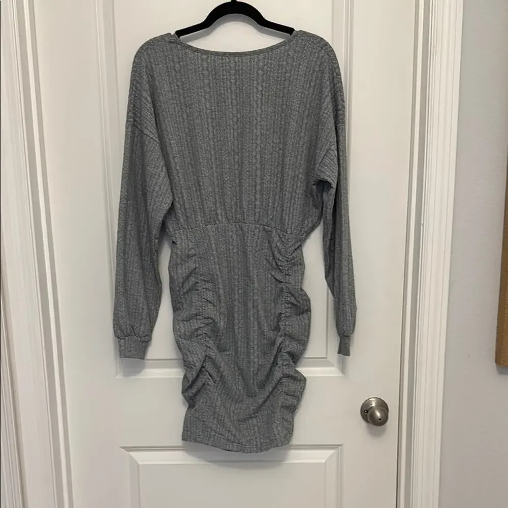 Cupshe gray Ruched Dolman Sleeve Dress NWOT